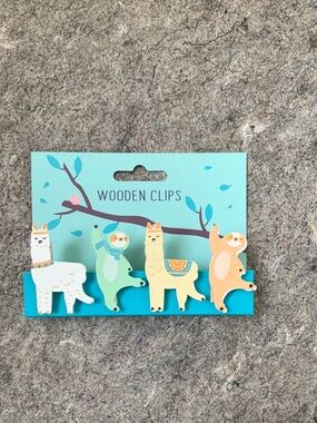 Llama and sloth painted wooden clips set of 4